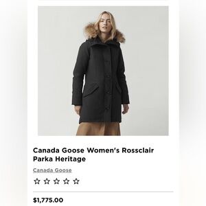 Canada Goose Women's Black Rossclair Parka Fusion fit with Fur Trim